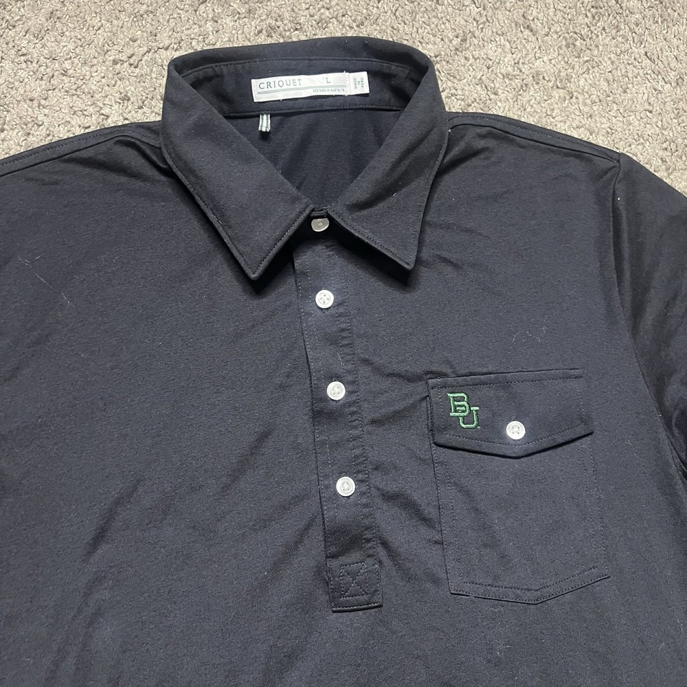 Criquet Polo Shirt Mens L Black Pima Cotton Stretch Logo Short Sleeve Baylor